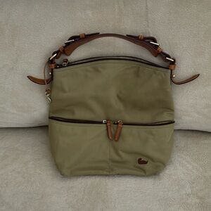 DOONEY & BOURKE OLIVE NYLON & LEATHER HOBO SHOULDER HANDBAG
